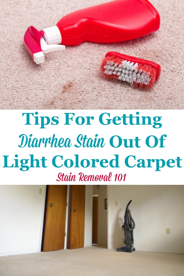 Tips for getting a diarrhea stain out of light colored carpeting {on Stain Removal 101} #CarpetStainRemoval #CarpetStains #CarpetCleaning