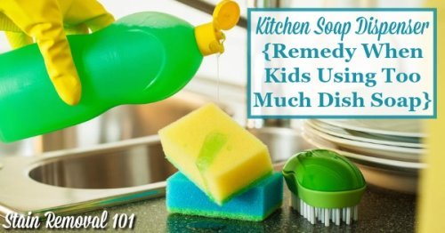 Here's an idea for how to fix the problem of kids using too much dish soap when asked to help wash dishes as one of their chores, by using a kitchen soap dispenser {on Stain Removal 101}