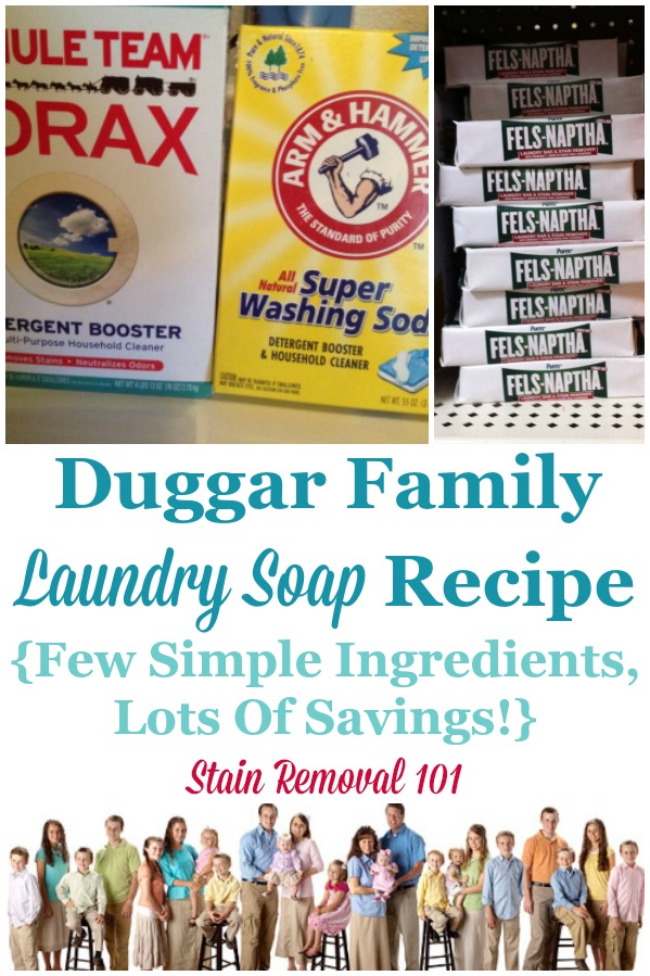 Duggar family laundry soap recipe: just a few simple ingredients for huge savings {on Stain Removal 101} #LaundrySoapRecipe #HomemadeLaundrySoap #HomemadeLaundryDetergent