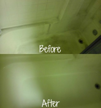soap scum in bathtub, before and after pics
