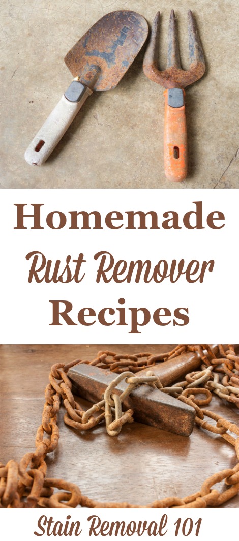 Several natural homemade rust remover recipes, for both kitchen utensils, such as knives and cutlery, to larger objects such as tools and more. {on Stain Removal 101}