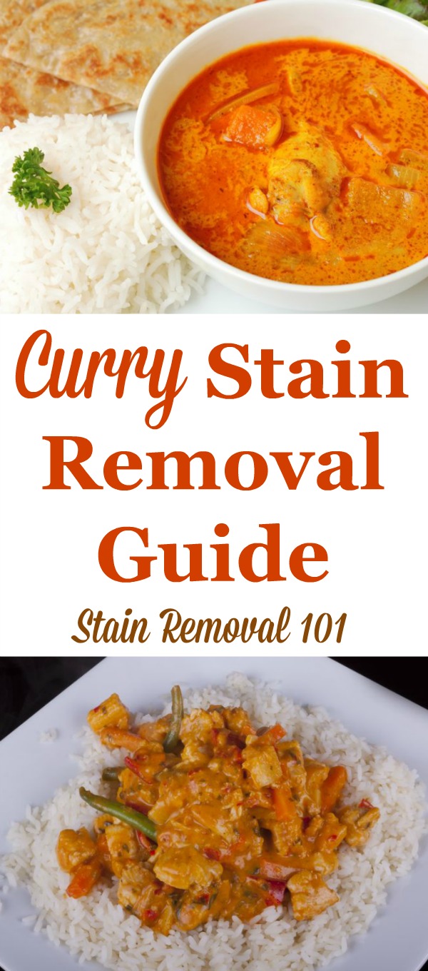 Step by step instructions for removing curry stains from clothing, upholstery and carpet {on Stain Removal 101}