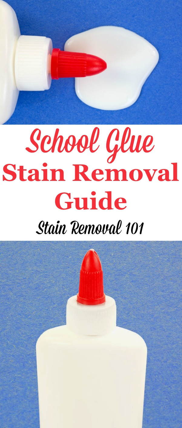 Step by step instructions for school glue stain removal from clothing, upholstery and carpet {on Stain Removal 101} #GlueStainRemoval #GlueStains #StainRemovalGuide