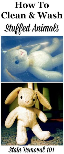 How to clean and wash stuffed animals both in the washing machine and also hand washing {from Stain Removal 101} #WashingStuffedAnimals #CleaningStuffedAnimals #CleaningTips