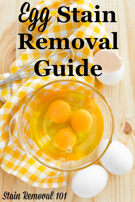 Step by step instructions for how to remove egg stains from clothing, upholstery, carpet, your floor and your car {on Stain Removal 101}