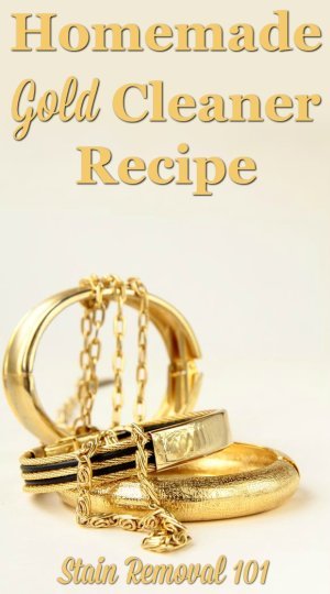 Use this homemade gold cleaner recipe to clean anything gold in your home, including gold jewelry {on Stain Removal 101}