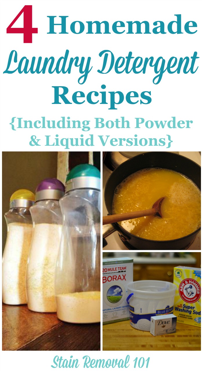 4 homemade laundry detergent recipes, including for powder, liquid, and even gel ball varieties {on Stain Removal 101}