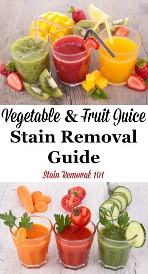 Step by step instructions for how to remove vegetable and fruit juice stains from clothing, upholstery and carpet {on Stain Removal 101}