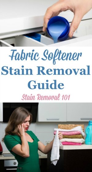 Step by step instructions for how to remove a fabric softener stain from clothing, caused by either liquid softener or dryer sheets {on Stain Removal 101}
