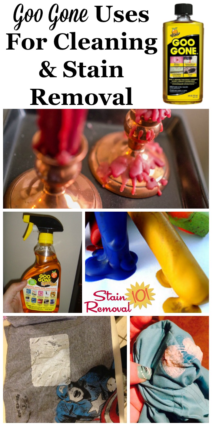Here is a round up of tips and uses for Goo Gone within your home, for both cleaning and stain removal. Find out all the ways you can use this product here, for the really tough to remove messes {on Stain Removal 101} #GooGone #StainRemover #CleaningProducts