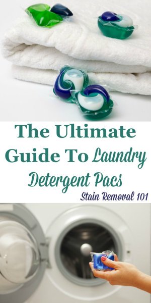 Here is the ultimate guide to using laundry detergent pacs and stain remover pacs, to wash your laundry, including the pros and cons of using this type of product, plus reviews of the various brands available {on Stain Removal 101} #LaundryDetergentPacs #DetergentPacs #LaundryDetergent