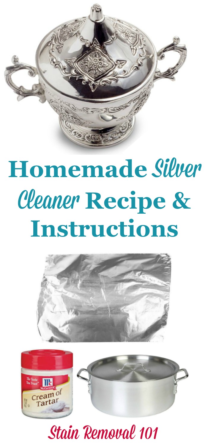 Homemade silver cleaner recipe, that uses the power of a homemade magnet to make your own silver dip {on Stain Removal 101}