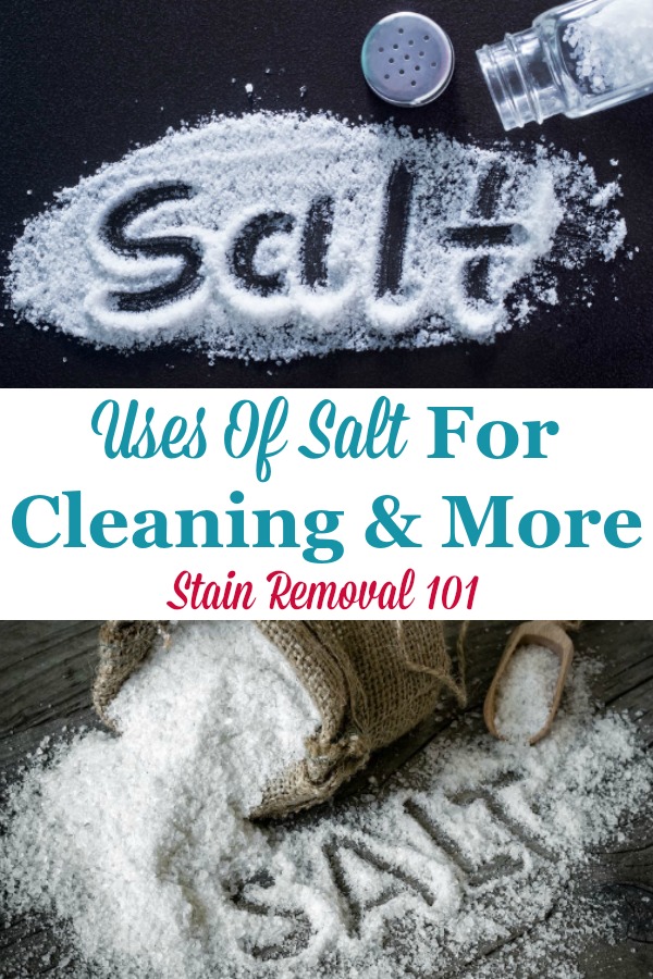 Here is a round up of the DIY, frugal and natural uses of salt for cleaning, stain removal and more in your home {on Stain Removal 101} #UsesOfSalt #SaltUses #UsesForSalt