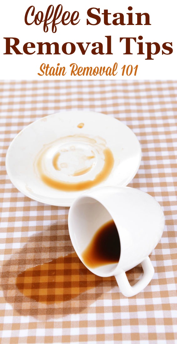 Here is a round up of coffee stain removal tips for all types of surfaces, such as clothes, hard surfaces and more, for those who love coffee but tend to spill it, plus reviews of what products work best for removing these stains {on Stain Removal 101} #StainRemoval #RemoveStains #RemovingStains