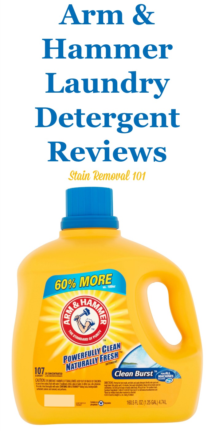 Here is a comprehensive guide all about Arm and Hammer detergent, including reviews and ratings of this laundry supply in a variety of scents, formulas, and varieties, including liquid, powder and pacs. {on Stain Removal 101}