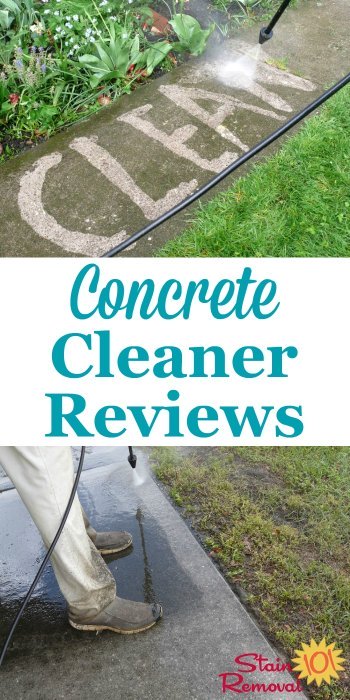 Here is a round up of reviews of concrete cleaners and concrete stain removers to find the products which work best or that shouldn't be used for problems such as rust, oil, or other grime on your concrete {on Stain Removal 101} #ConcreteCleaner #CleaningConcrete #ConcreteStainRemover