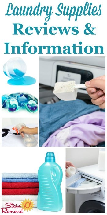 Get information and facts about the typical laundry supplies you should stock in your laundry room, along with reviews of major brands. This includes detergents, softeners, stain removers, bleaches, ironing supplies and more {on Stain Removal 101} #LaundrySupplies #Laundry #LaundryProducts