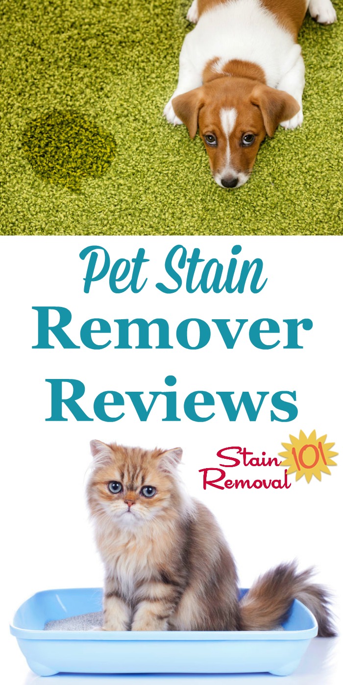 Here is a round up of pet stain removers reviews, to find out which products work best to remove all types of stains from cats, dogs and other pets, from both hard surfaces and fabrics and fiber {on Stain Removal 101}