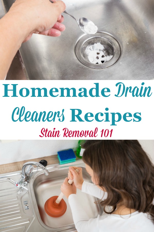 Here is a round up of homemade drain cleaners recipes, using common household ingredients to clear and unclog your home's drains {on Stain Removal 101} #HomemadeDrainCleaner #DrainCleanerRecipe #DrainCleaner