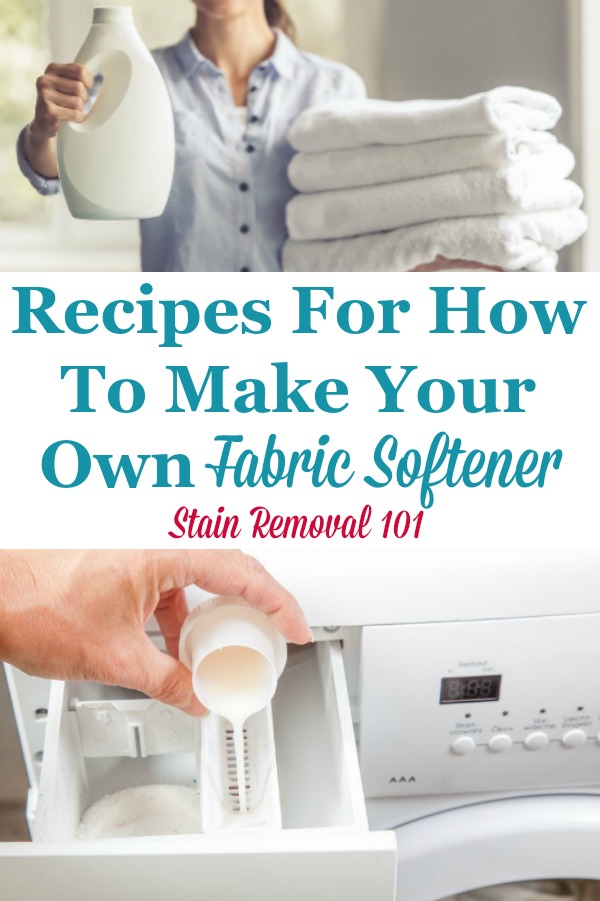 Here is a round up of recipes for how to make your own fabric softener for your laundry {on Stain Removal 101} #HomemadeFabricSoftener #FabricSoftenerRecipes #HomemadeLaundryProducts