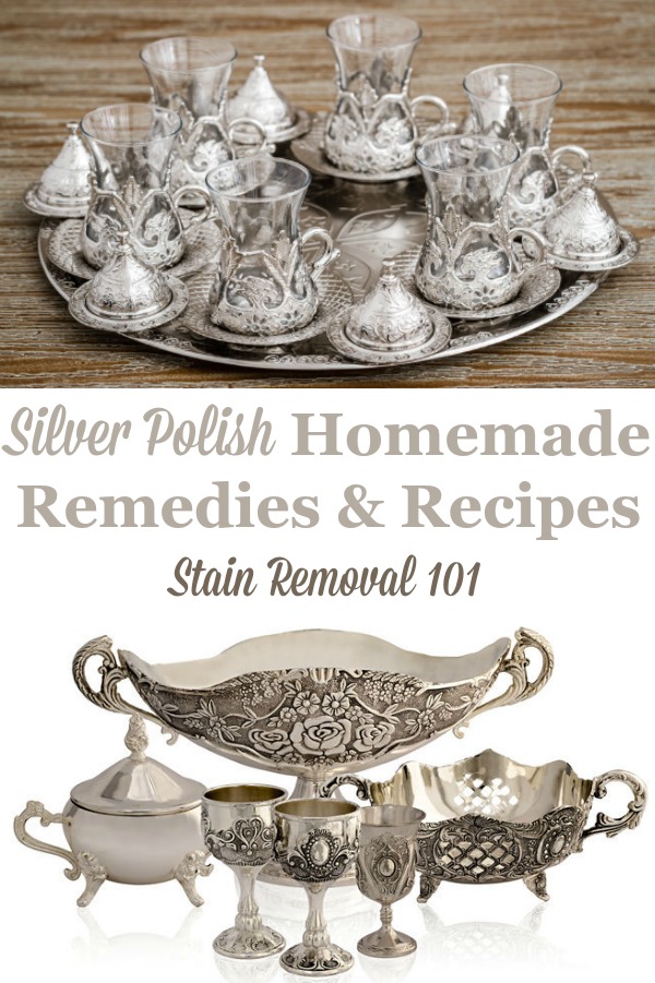 Here is a round up of silver polish homemade remedies and recipes so you can polish silver without purchasing a commercial polish {on Stain Removal 101} #HomemadeSilverPolish #SilverPolish #PolishSilver