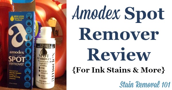 Amodex ink and stain remover review, with test results to show how it works on a wide variety of stains {on Stain Removal 101}