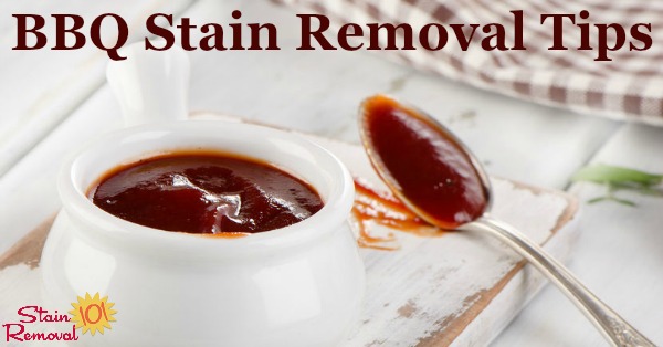 Here is a round up of BBQ stain removal tips and tricks, plus reviews of products that have worked for removing these spots and spills from various surfaces {on Stain Removal 101} #StainRemoval #FoodStains #RemoveStains