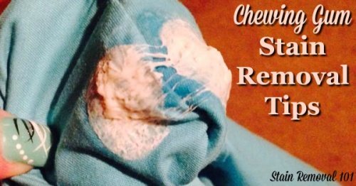 Here is a round up of tips for chewing gum stain removal from clothes, carpet, upholstery, floor, the dryer, wall, hair, and more. There are also reviews of various products, discussing how they work in removing these sticky messes {on Stain Removal 101} #StainRemoval #LaundryTips #GumRemoval