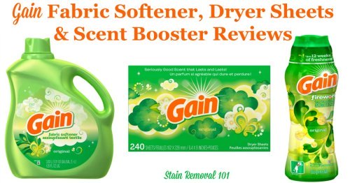 Here is a comprehensive guide about Gain fabric softener, dryer sheets and scent boosters, including reviews and ratings of this brand of laundry supply for many different scents and varieties {on Stain Removal 101}