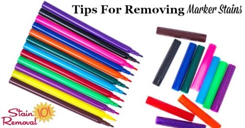 Here is a round up of marker removal stain tips when that marker colors on stuff other than paper, and onto clothing, carpet, walls and more. There are also reviews of various products, discussing how they work in removing these marks {on Stain Removal 101} #StainRemoval #RemoveStains #RemovingStains