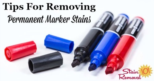 Here is a round up of tips for how to remove permanent marker stains from clothing, walls, carpet, upholstery and other places in your home, for these difficult to remove marks and scribbles {on Stain Removal 101} #StainRemoval #RemovingStains #RemoveStains