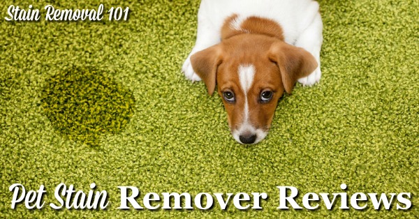 Here is a round up of pet stain removers reviews, to find out which products work best to remove all types of stains from cats, dogs and other pets, from both hard surfaces and fabrics and fiber {on Stain Removal 101}