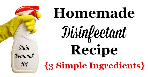 Simple and effective homemade disinfectant recipe using just 3 ingredients, plus tips for how long it takes to work {on Stain Removal 101}