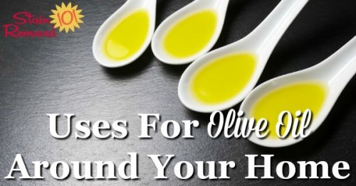 Here is a round up of uses for olive oil around your home, for cleaning and polishing, and unsticking things, since this substance has lots of non-food uses {on Stain Removal 101}