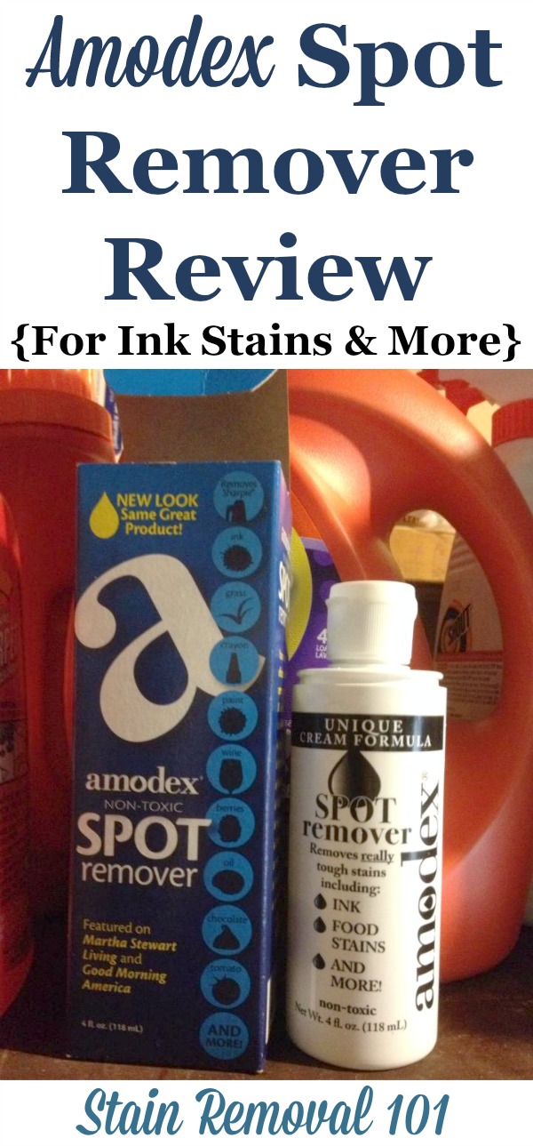 Amodex ink and stain remover review, with test results to show how it works on a wide variety of stains {on Stain Removal 101}