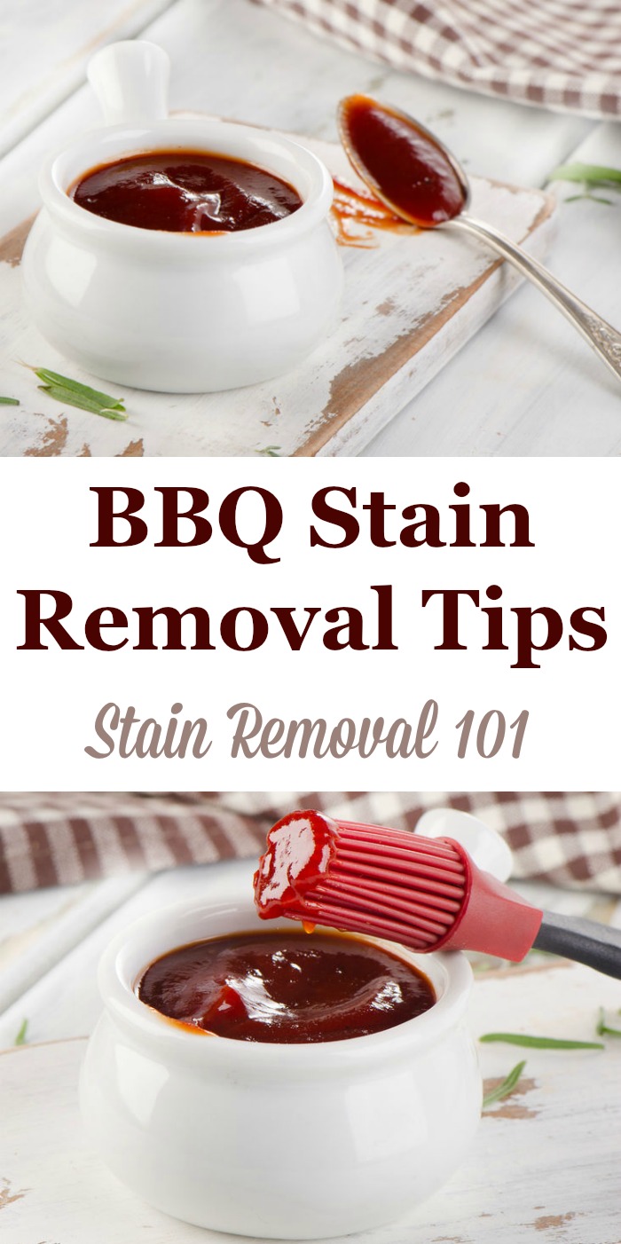 Here is a round up of BBQ stain removal tips and tricks, plus reviews of products that have worked for removing these spots and spills from various surfaces {on Stain Removal 101} #StainRemoval #FoodStains #RemoveStains