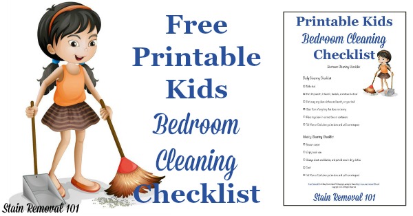 Free printable kids bedroom cleaning checklist so you can set easy to understand expectations for your child, and stop the cleaning wars. {on Stain Removal 101}