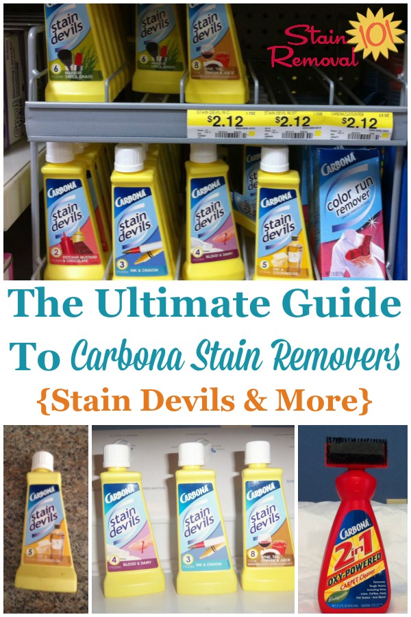 Here is the ultimate guide to Carbona stain remover products, including all nine formulas of the Stain Devils, plus more, to remove various categories of stains from fabric and clothing {on Stain Removal 101} #CarbonaStainRemover #CarbonaStainDevils #StainRemover