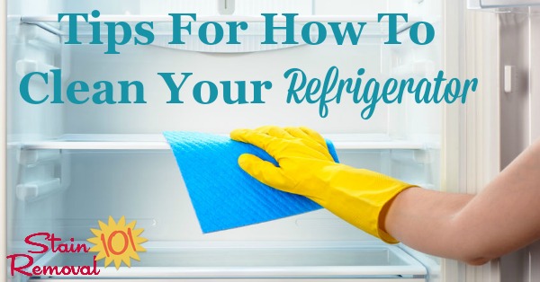 Here is a round up of tips and tricks for how to clean your refrigerator, on the inside and outside, plus remove odors from funky stuff left in there too long {on Stain Removal 101}