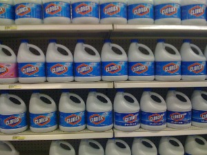 shelves of Clorox bleach