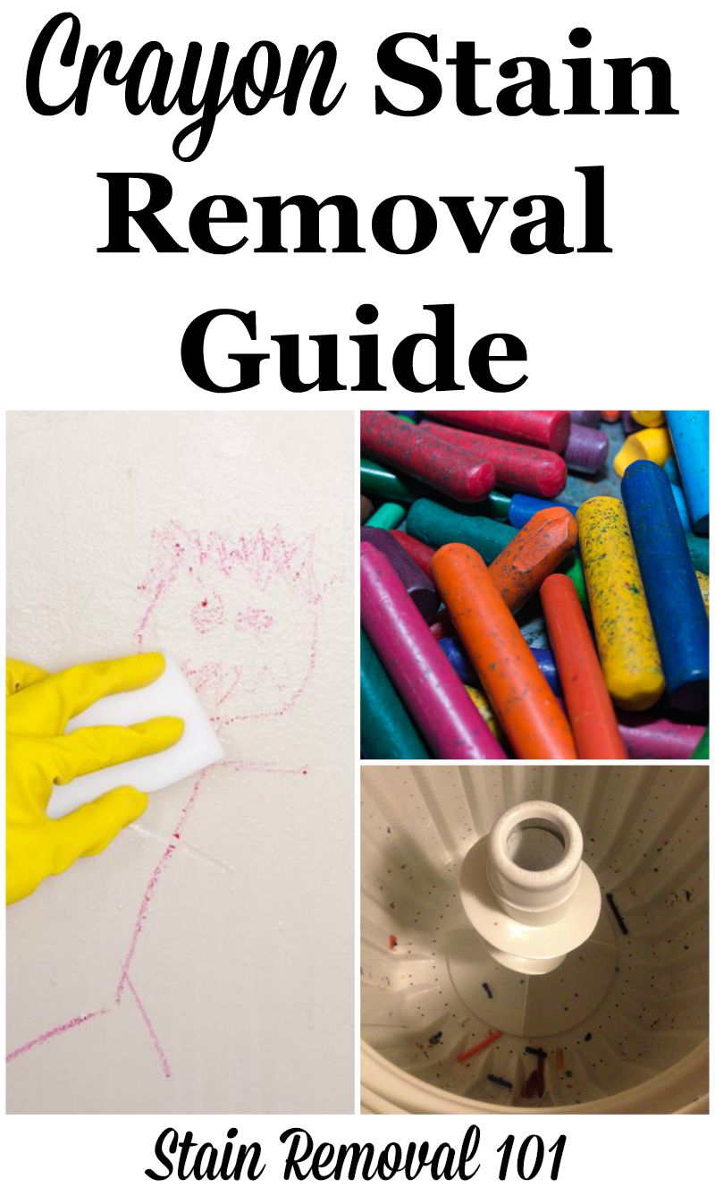 Crayon stain removal guide for clothing, upholstery, carpet, walls, inside dryers, wood floors and furniture {on Stain Removal 101}