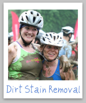 Dirt stain removal guide from clothing, upholstery, and carpet, with step by step instructions {on Stain Removal 101}
