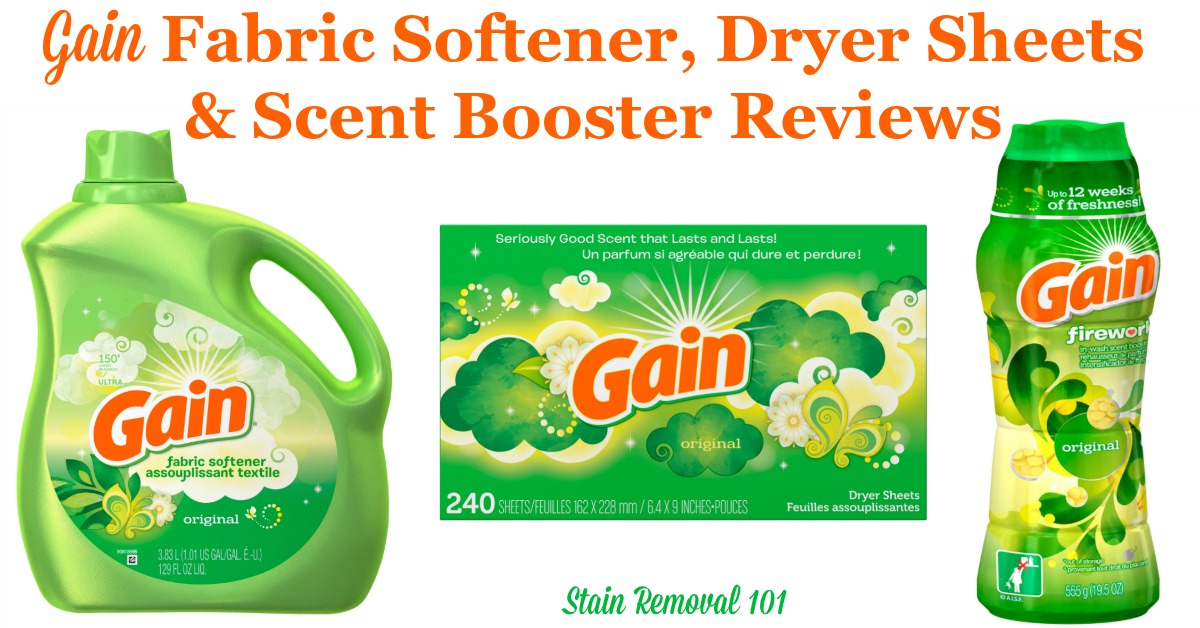 Here is a comprehensive guide about Gain fabric softener, dryer sheets and scent boosters, including reviews and ratings of this brand of laundry supply for many different scents and varieties {on Stain Removal 101}