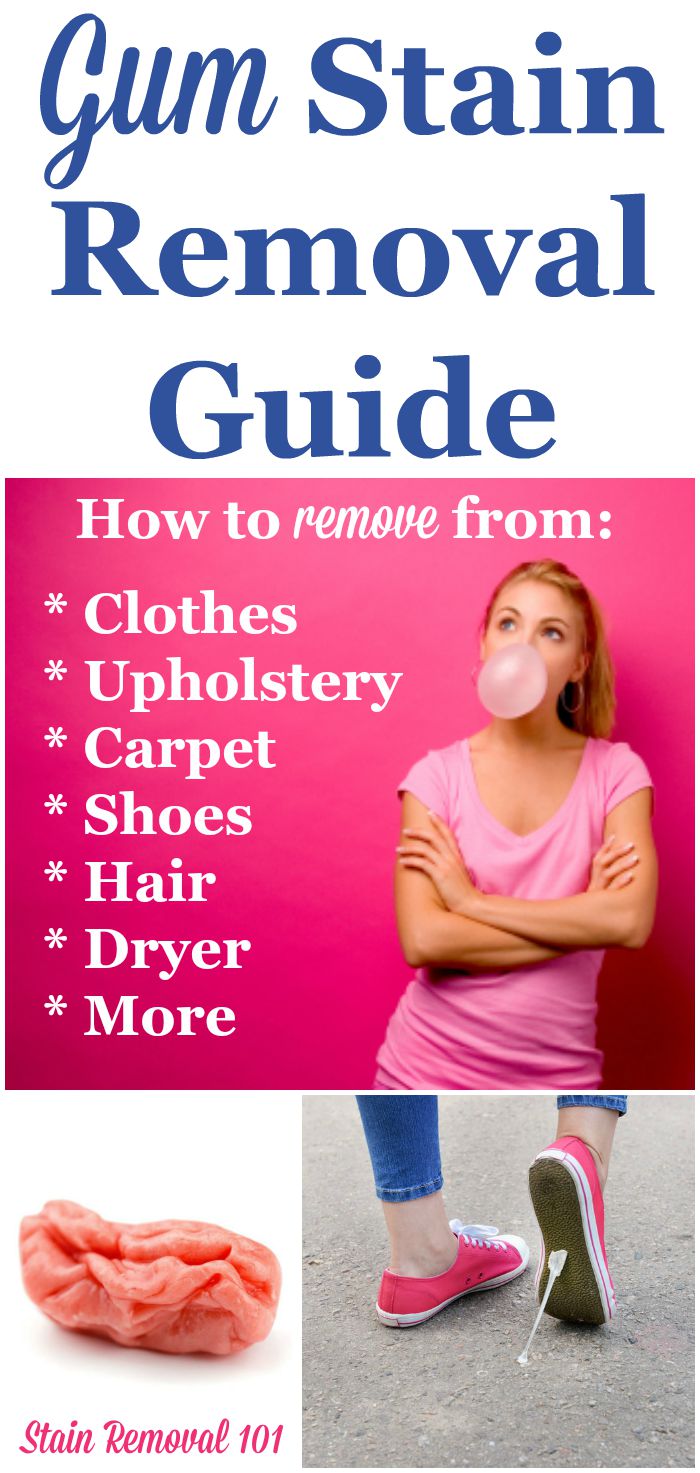Chewing gum stain removal guide, for clothing, upholstery, carpet, dryer, hair, shoes and more {on Stain Removal 101}
