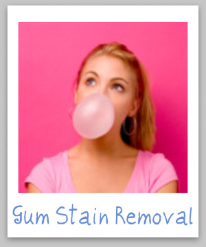 Chewing gum stain removal guide, for clothing, upholstery, carpet, dryer, hair, shoes and more {on Stain Removal 101}