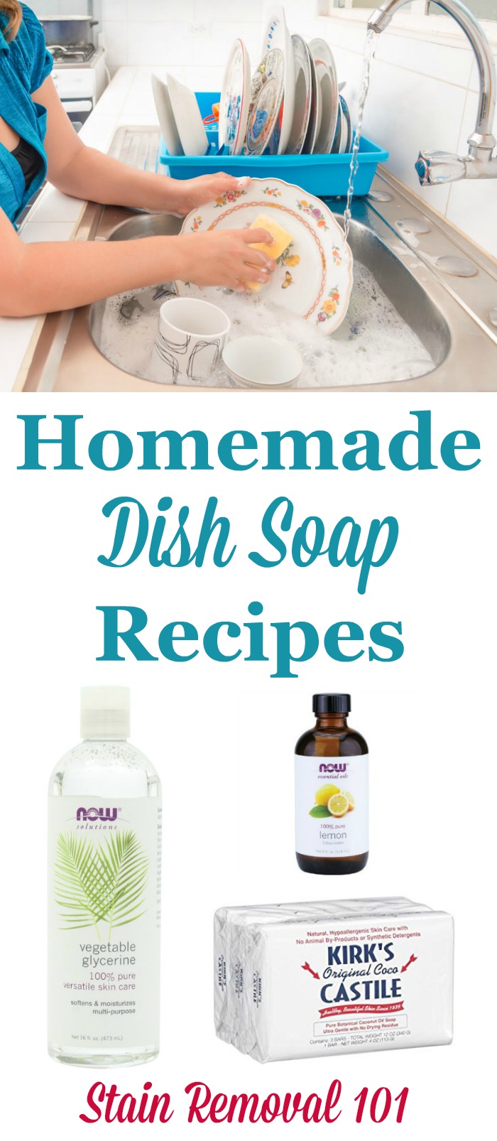 Homemade dish soap recipes you can use to wash your dishes, and choose your own scent {on Stain Removal 101}
