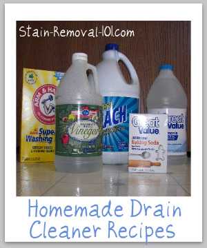 4 homemade drain cleaner recipes you can use, some for clogs and some for smells and odors {on Stain Removal 101}