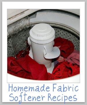 Two homemade fabric softener recipes which are natural and frugal, one for your washing machine, and another for your dryer {on Stain Removal 101}