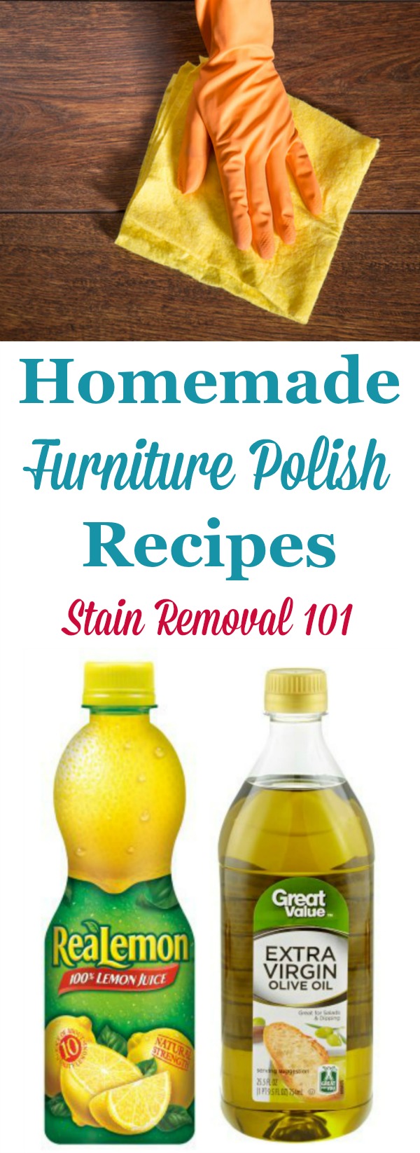 Three natural homemade furniture polish recipes that make wood furniture look great for less {on Stain Removal 101} #HomemadeFurniturePolish #NaturalFurniturePolish #HomemadeCleaningProducts