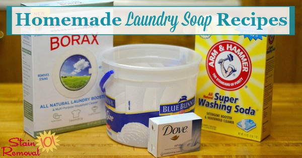 Here is a round up of recipes for homemade laundry soap, including both liquid and powdered varieties, using many different ingredients, plus tips for making and using it in your home {on Stain Removal 101} #HomemadeLaundrySoap #HomemadeLaundryDetergent #LaundryDetergentRecipes